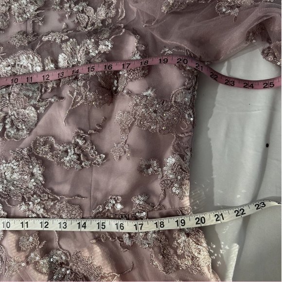 NWT $598 Mac Duggal [ 20 ] Embroidered Illusion High Neck A Line Gown Lilac Mauv - Picture 13 of 15